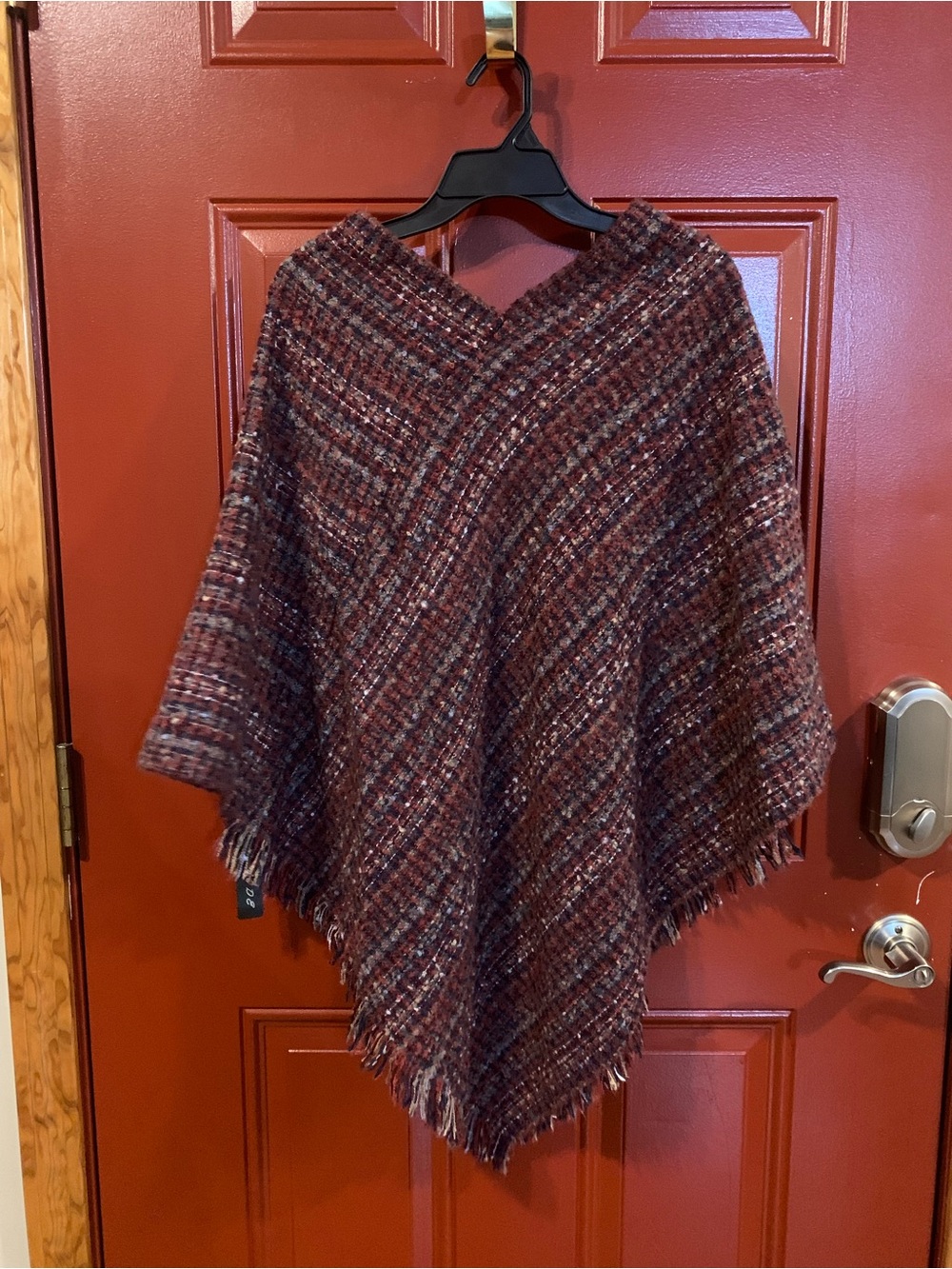 Cozy Maroon Plaid Knit Poncho